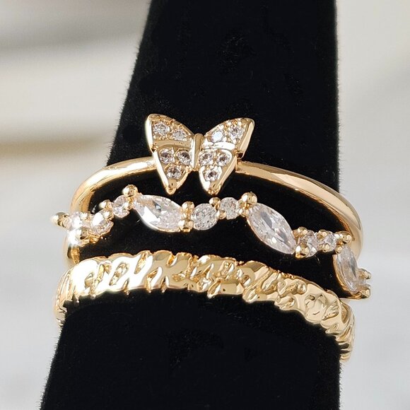 Dainty Butterfly Gold Boho 3-ring set, Charmed Aroma Wanderlust Collection - Picture 1 of 5